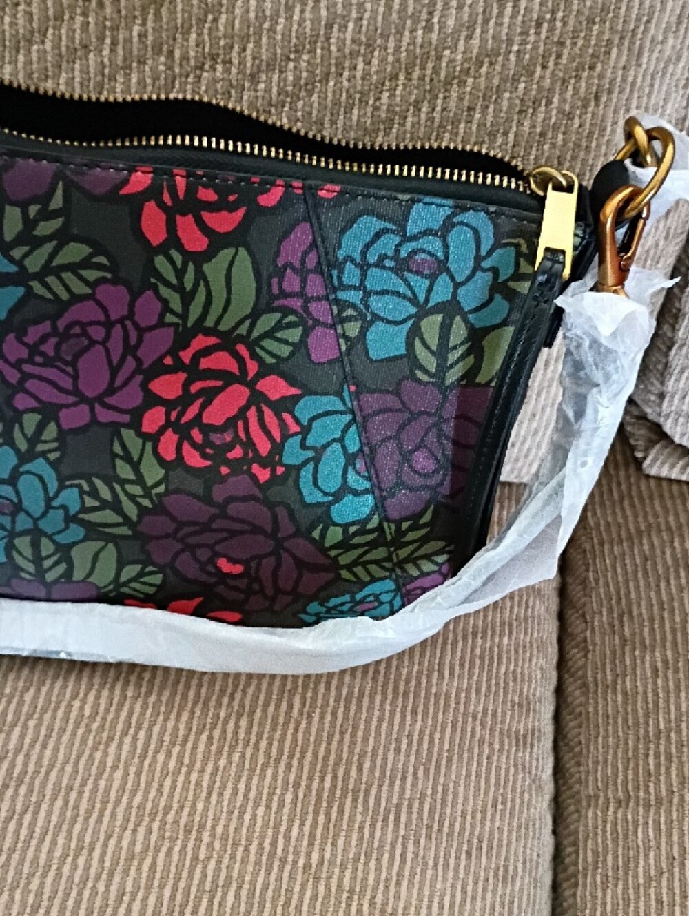 Fossil Floral Crossbody Bag - Black with Pink, Teal & Purple Roses - Picture 4 of 4
